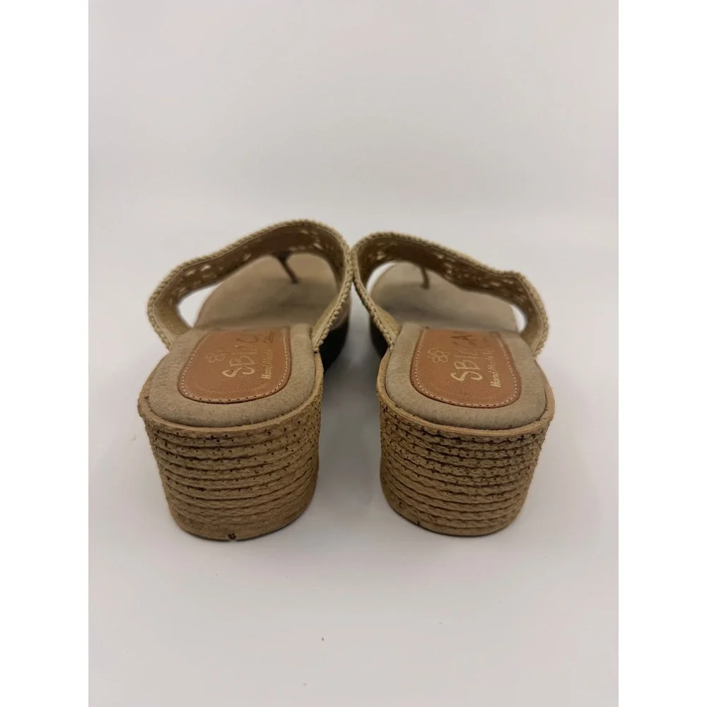 Sbicca Tan Crochet Platform Wedge Sandals Boho Thong Hand Made California Mens 7